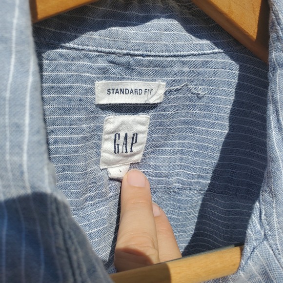 GAP Men's Casual Blue Linen Blend Horizontal Striped Button Up SZ:L - Picture 3 of 9